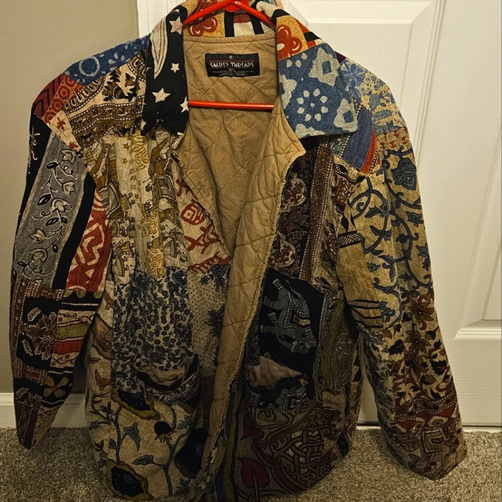 Vintage 90s Sacred threads patchwork coat size M/L